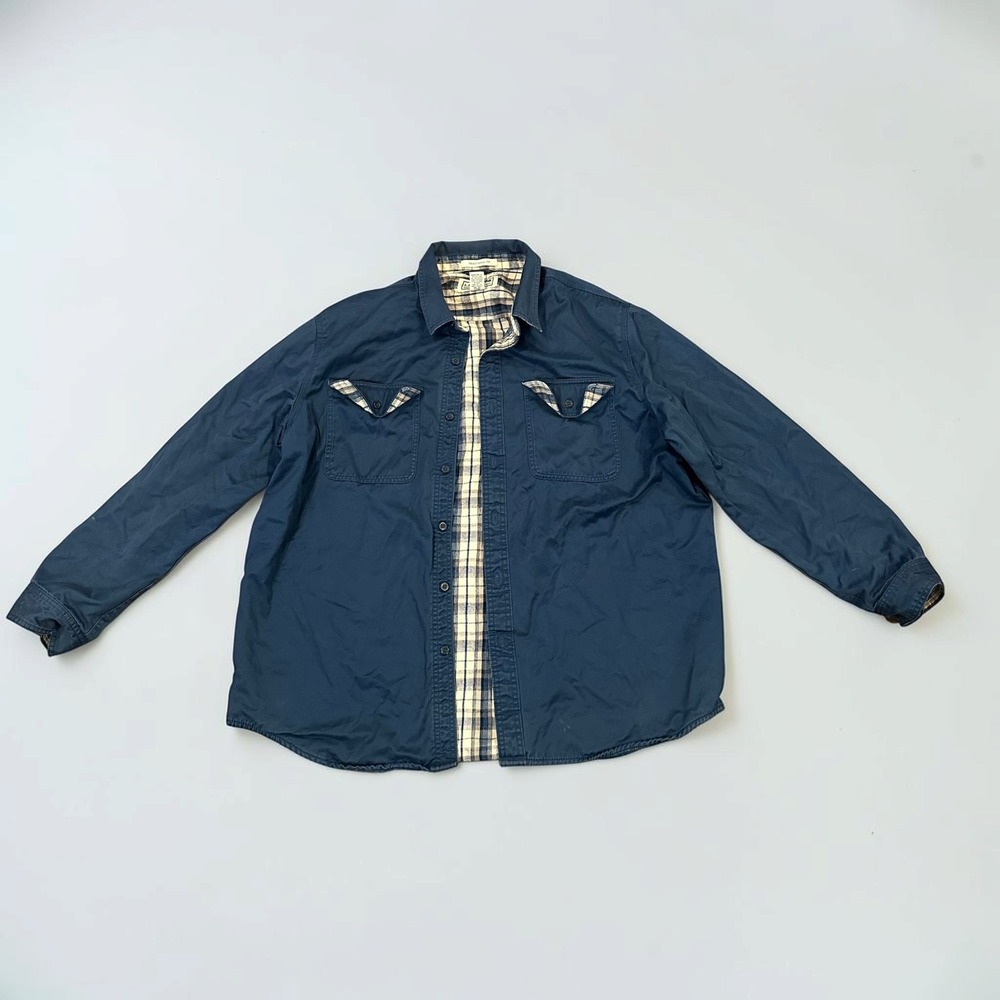 L.L. Bean Flannel Lined Hurricane Shirt Jacket Navy Blue Canvas XL Mens 298205
